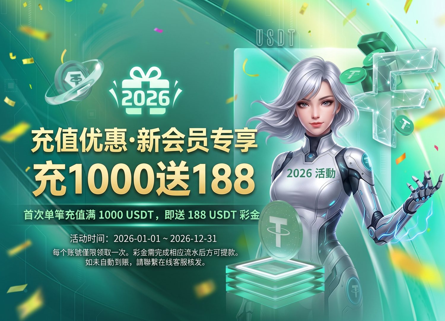 充值优惠 · 新会员专享 充1000送188